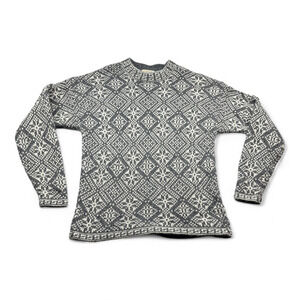Vintage Sweater Adult MEDIUM Gray Fair Isle Wool Nordic Snowflake Diamond 90s